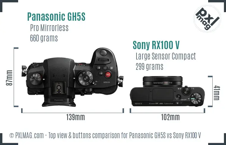 Panasonic GH5S vs Sony RX100 V top view buttons comparison