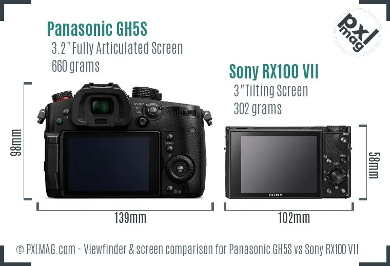 Panasonic GH5S vs Sony RX100 VII Screen and Viewfinder comparison