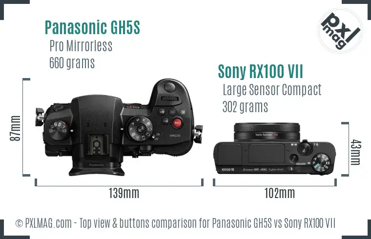 Panasonic GH5S vs Sony RX100 VII top view buttons comparison