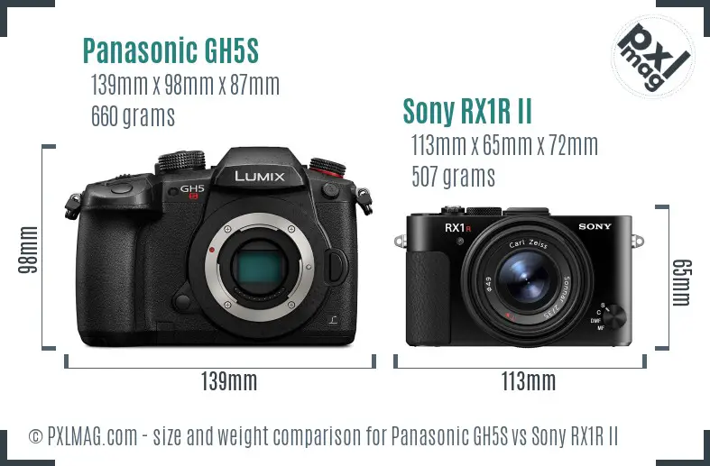Panasonic GH5S vs Sony RX1R II size comparison