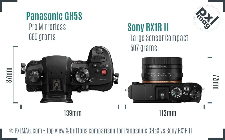 Panasonic GH5S vs Sony RX1R II top view buttons comparison