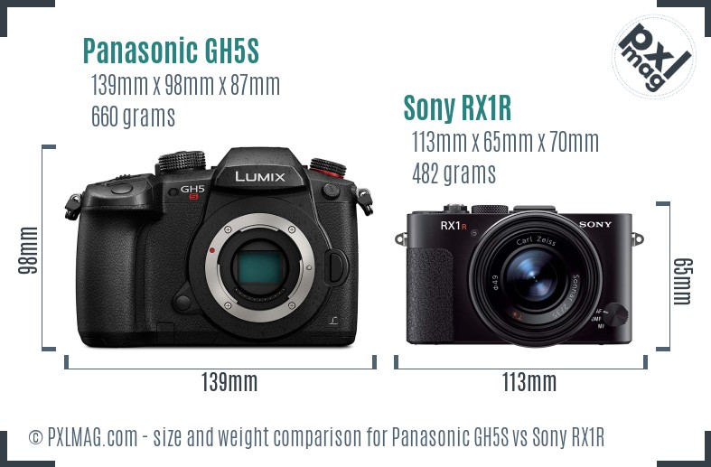 Panasonic GH5S vs Sony RX1R size comparison