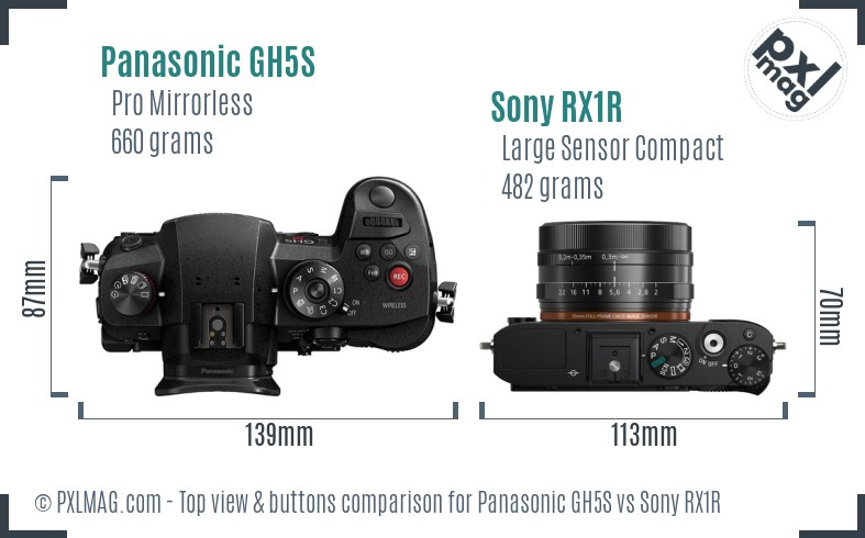 Panasonic GH5S vs Sony RX1R top view buttons comparison