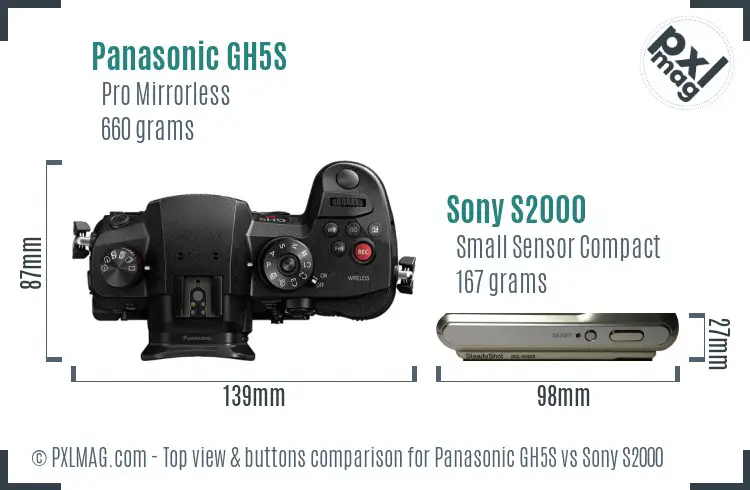 Panasonic GH5S vs Sony S2000 top view buttons comparison