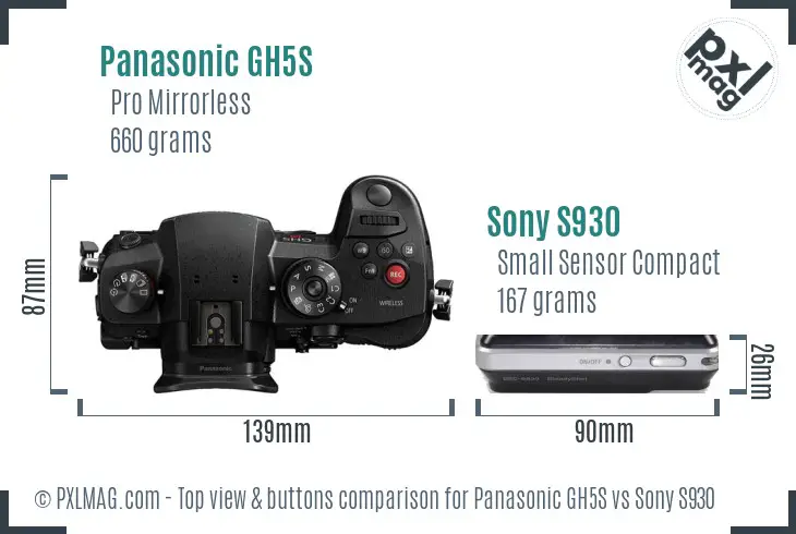 Panasonic GH5S vs Sony S930 top view buttons comparison