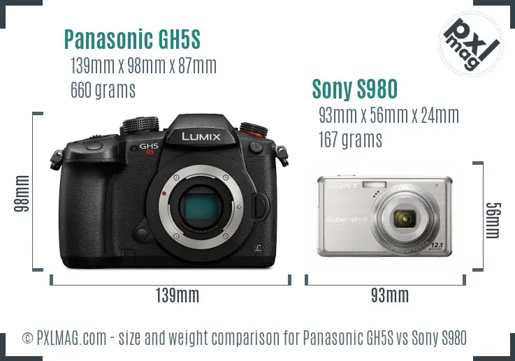 Panasonic GH5S vs Sony S980 size comparison