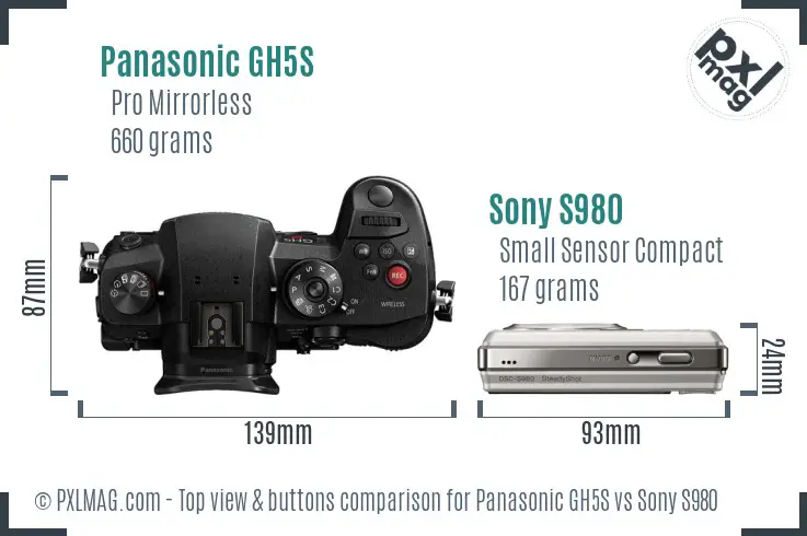 Panasonic GH5S vs Sony S980 top view buttons comparison