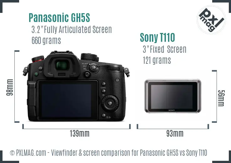 Panasonic GH5S vs Sony T110 Screen and Viewfinder comparison