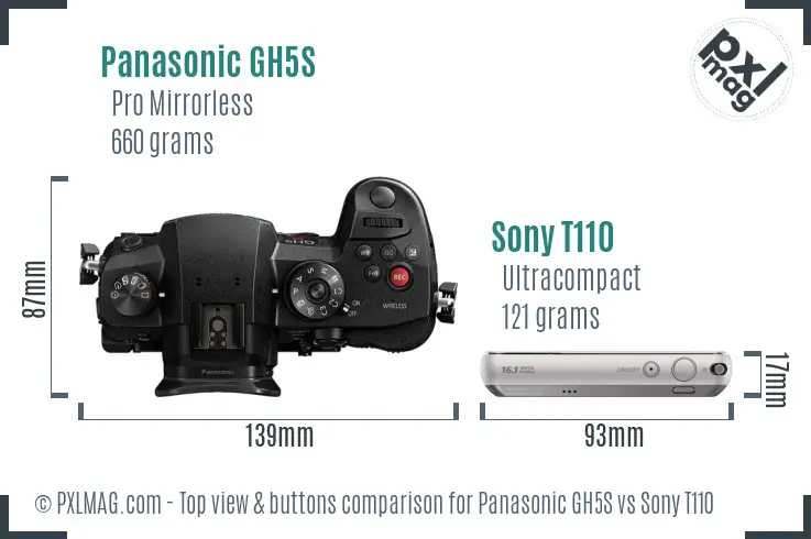 Panasonic GH5S vs Sony T110 top view buttons comparison
