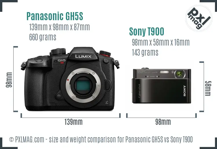 Panasonic GH5S vs Sony T900 size comparison