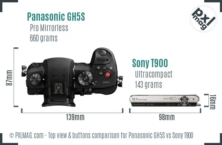Panasonic GH5S vs Sony T900 top view buttons comparison