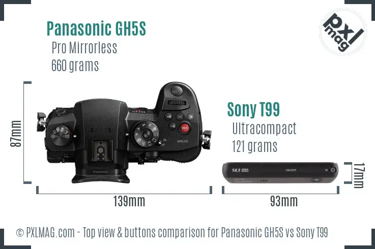 Panasonic GH5S vs Sony T99 top view buttons comparison