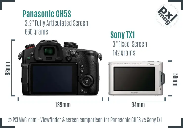 Panasonic GH5S vs Sony TX1 Screen and Viewfinder comparison