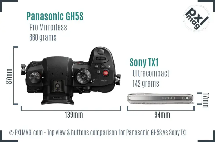 Panasonic GH5S vs Sony TX1 top view buttons comparison