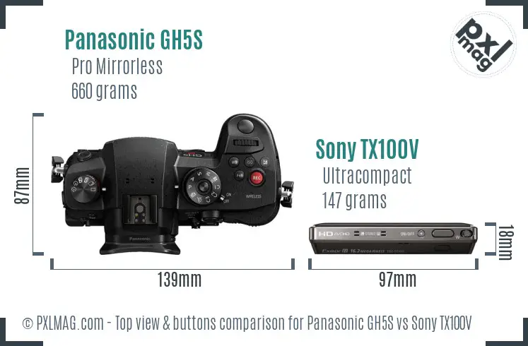 Panasonic GH5S vs Sony TX100V top view buttons comparison