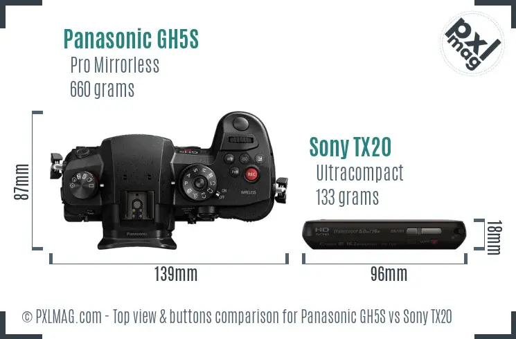 Panasonic GH5S vs Sony TX20 top view buttons comparison