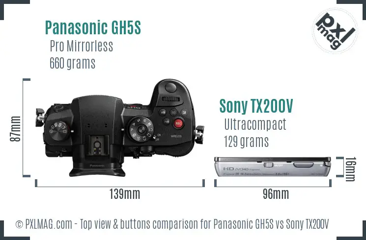 Panasonic GH5S vs Sony TX200V top view buttons comparison