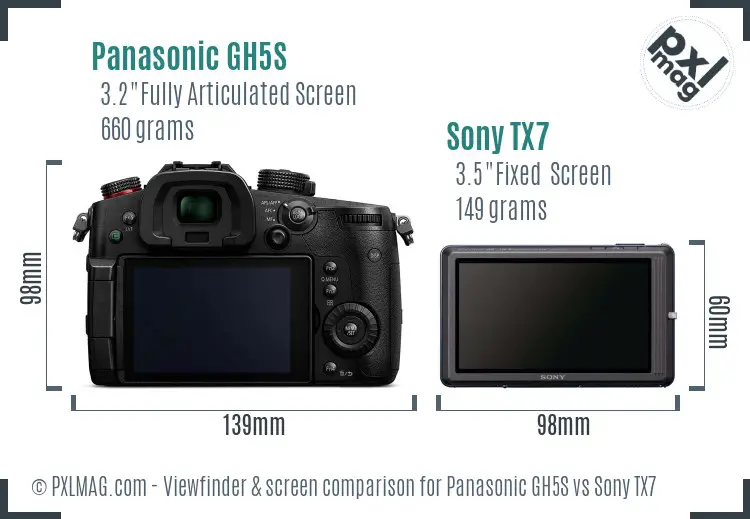 Panasonic GH5S vs Sony TX7 Screen and Viewfinder comparison