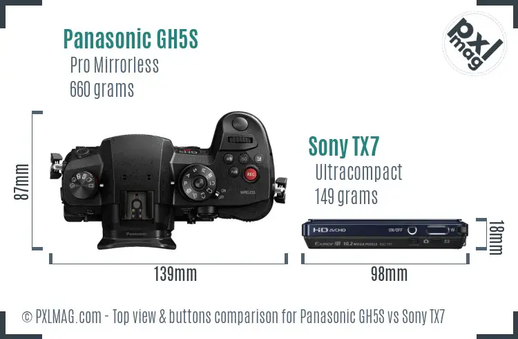 Panasonic GH5S vs Sony TX7 top view buttons comparison