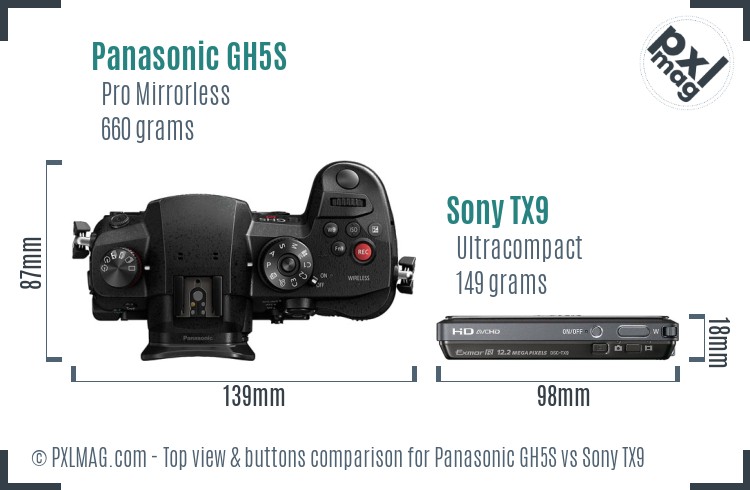 Panasonic GH5S vs Sony TX9 top view buttons comparison