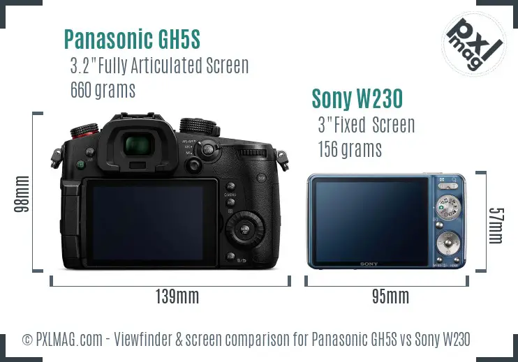 Panasonic GH5S vs Sony W230 Screen and Viewfinder comparison Panasonic GH5S vs Sony W230 Screen and Viewfinder comparison