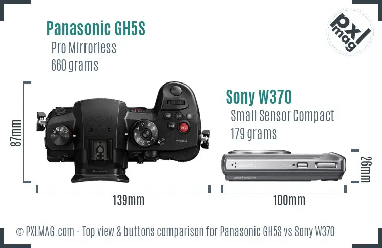Panasonic GH5S vs Sony W370 top view buttons comparison