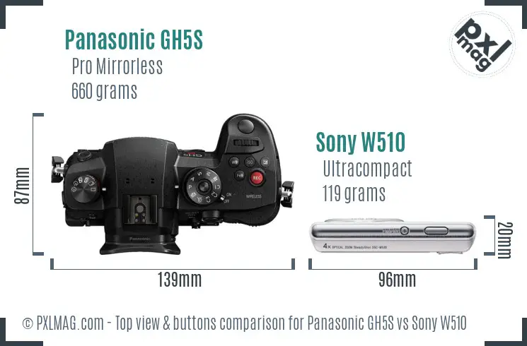 Panasonic GH5S vs Sony W510 top view buttons comparison