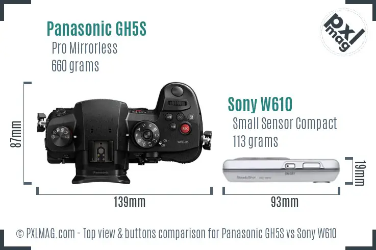 Panasonic GH5S vs Sony W610 top view buttons comparison