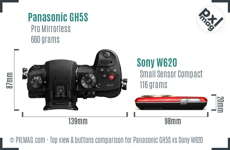 Panasonic GH5S vs Sony W620 top view buttons comparison