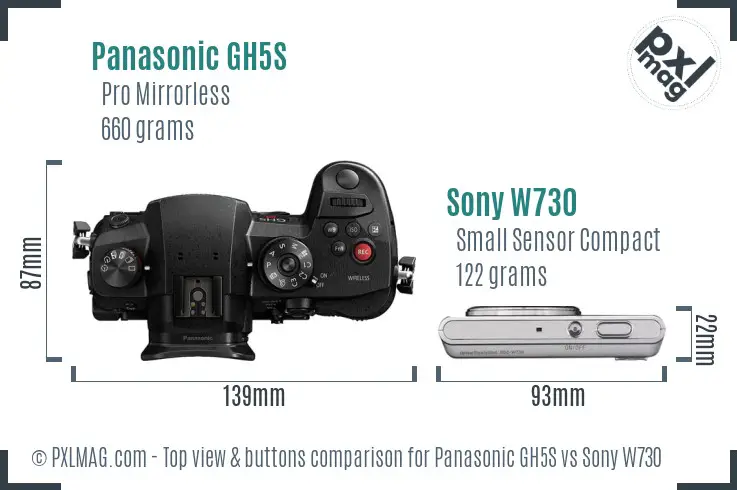 Panasonic GH5S vs Sony W730 top view buttons comparison