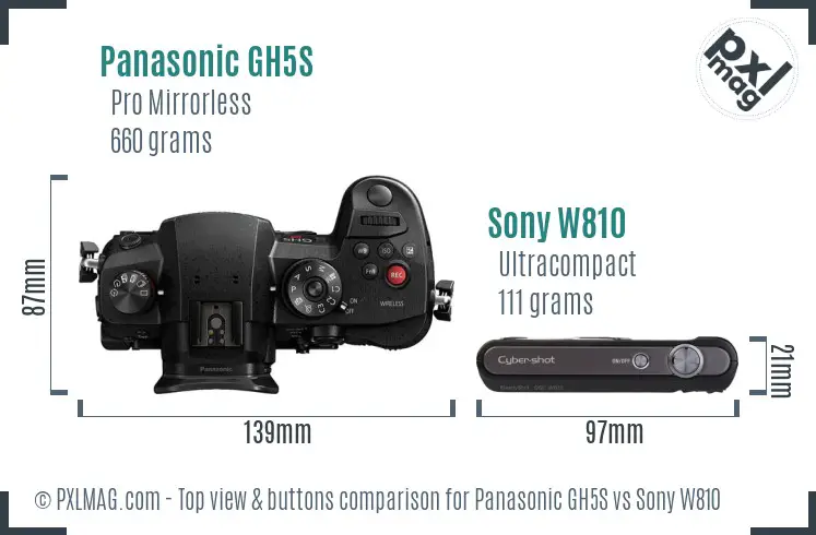 Panasonic GH5S vs Sony W810 top view buttons comparison