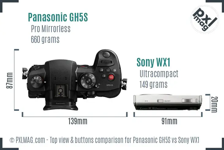 Panasonic GH5S vs Sony WX1 top view buttons comparison