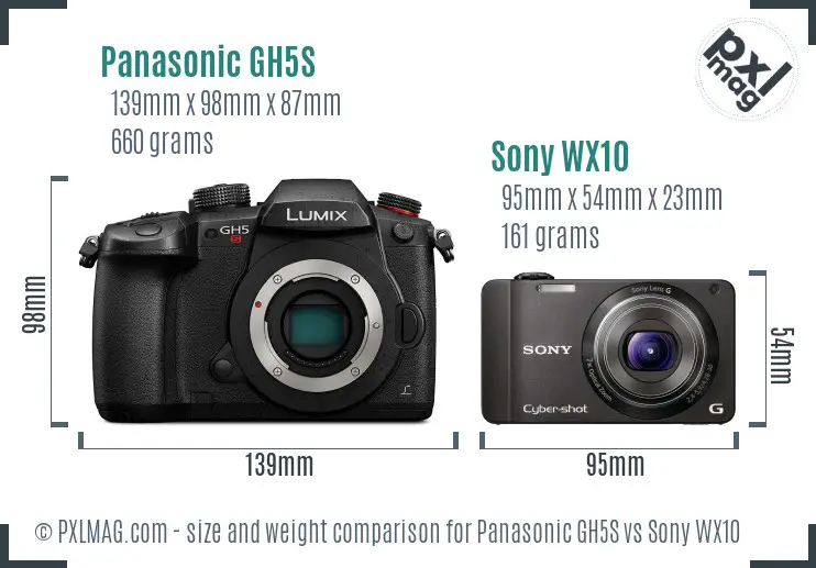 Panasonic GH5S vs Sony WX10 size comparison
