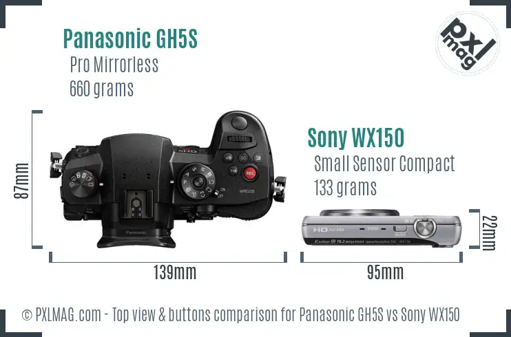Panasonic GH5S vs Sony WX150 top view buttons comparison