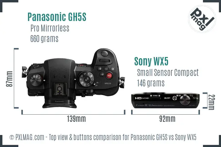 Panasonic GH5S vs Sony WX5 top view buttons comparison