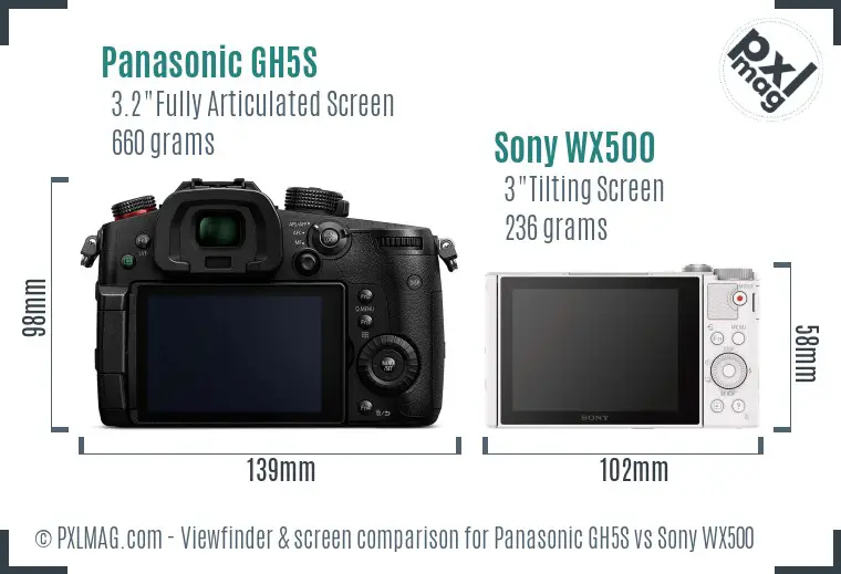 Panasonic GH5S vs Sony WX500 Screen and Viewfinder comparison