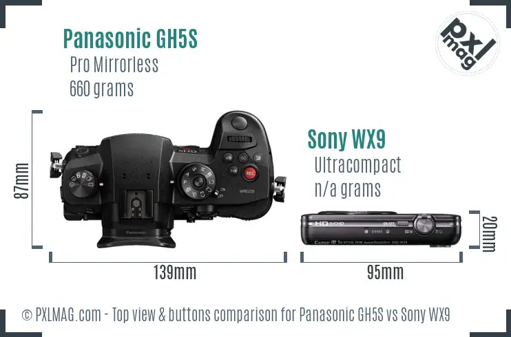 Panasonic GH5S vs Sony WX9 top view buttons comparison