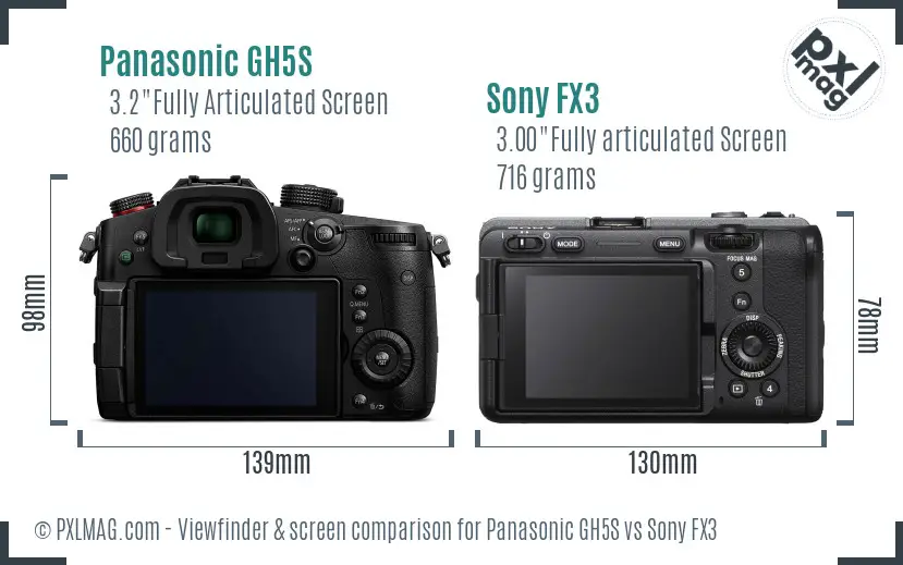 Panasonic GH5S vs Sony FX3 Screen and Viewfinder comparison