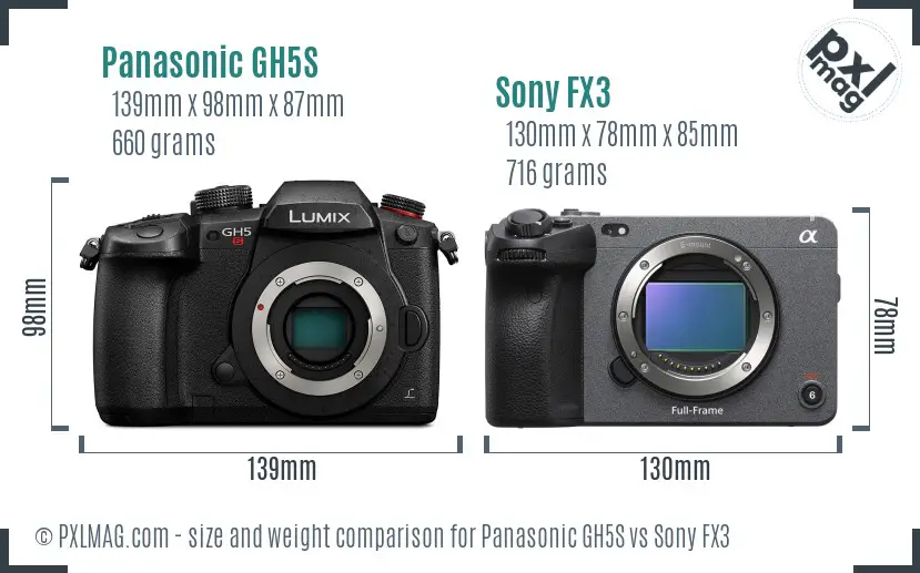 Panasonic GH5S vs Sony FX3 size comparison