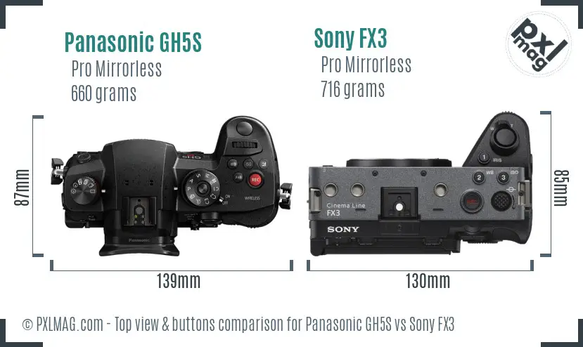 Panasonic GH5S vs Sony FX3 top view buttons comparison