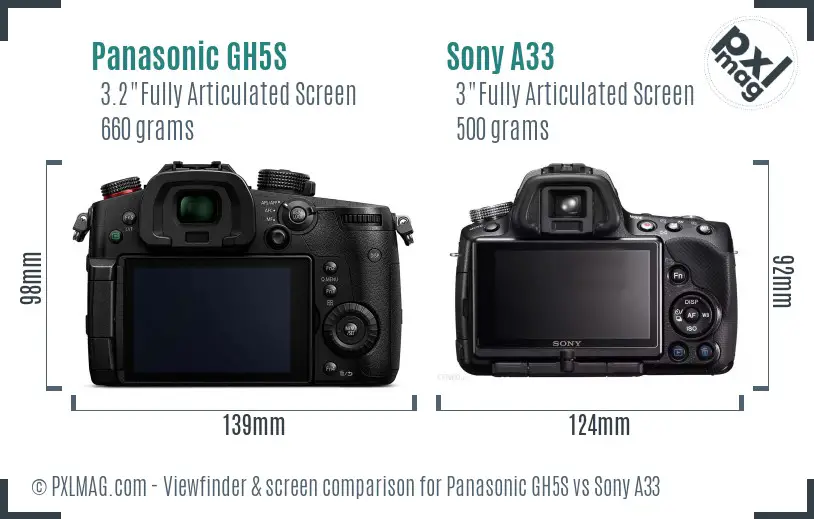 Panasonic GH5S vs Sony A33 Screen and Viewfinder comparison
