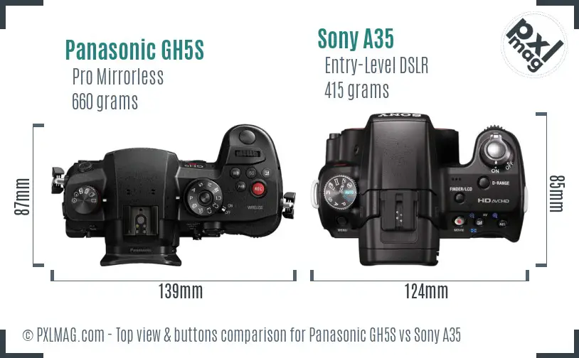 Panasonic GH5S vs Sony A35 top view buttons comparison