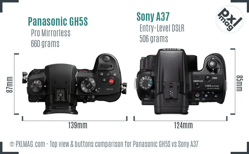 Panasonic GH5S vs Sony A37 top view buttons comparison