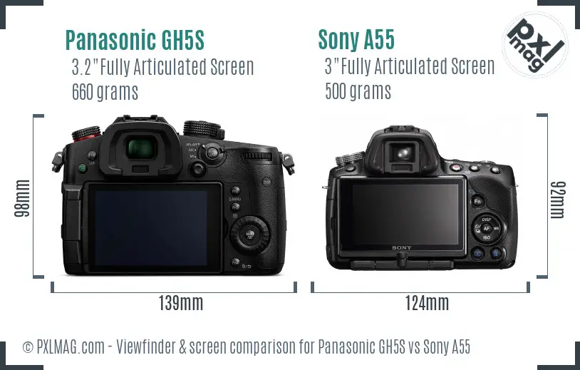 Panasonic GH5S vs Sony A55 Screen and Viewfinder comparison