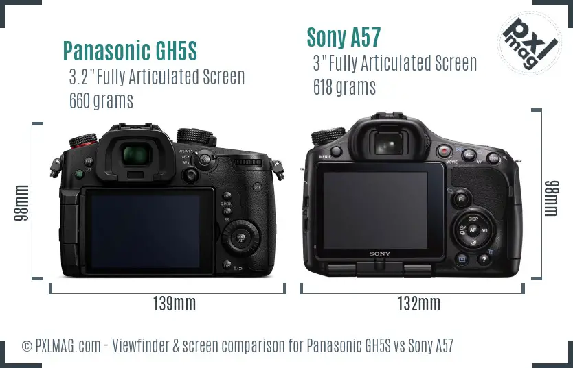 Panasonic GH5S vs Sony A57 Screen and Viewfinder comparison