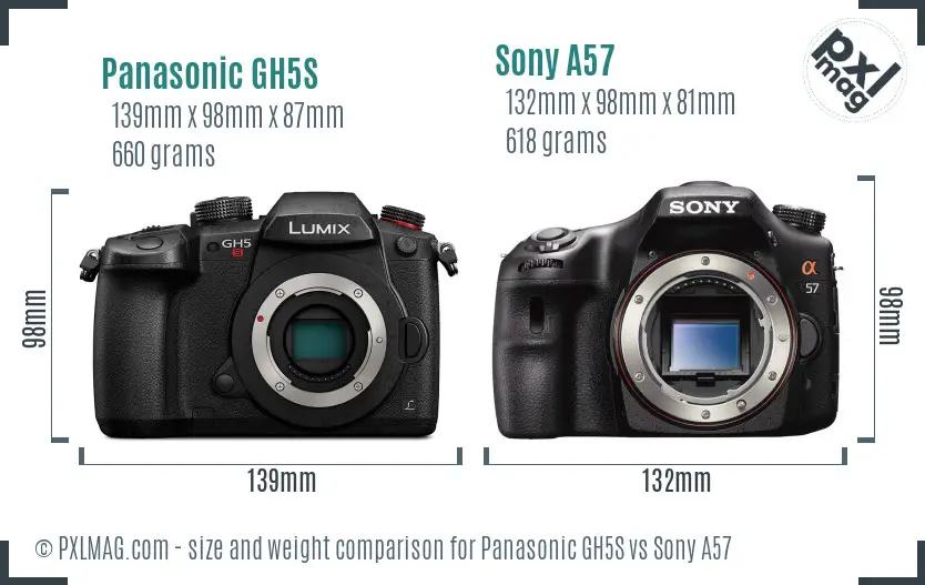 Panasonic GH5S vs Sony A57 size comparison