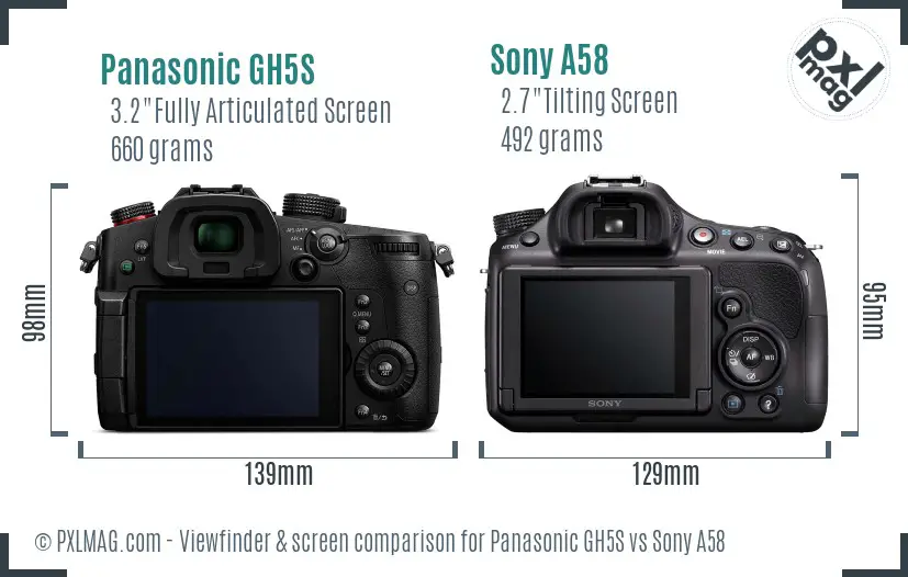 Panasonic GH5S vs Sony A58 Screen and Viewfinder comparison