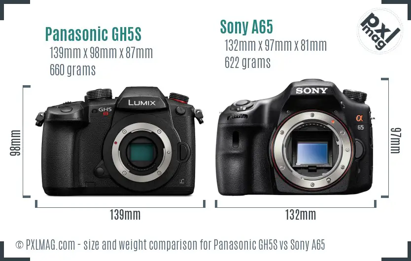 Panasonic GH5S vs Sony A65 size comparison