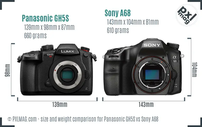 Panasonic GH5S vs Sony A68 size comparison