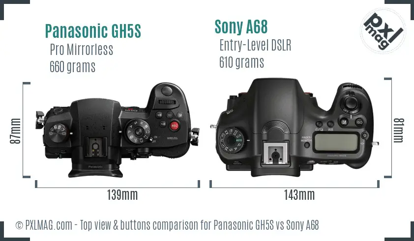 Panasonic GH5S vs Sony A68 top view buttons comparison